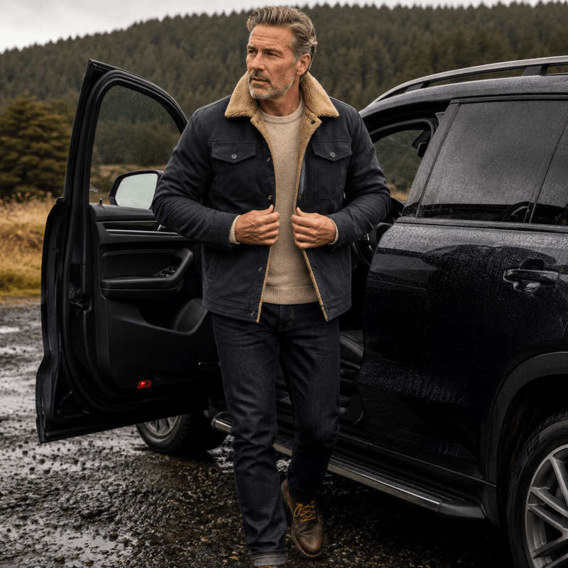 Men's Classic Jacket with Sherpa Lining and Pockets | L&S - 8 - London-stylehouse.com