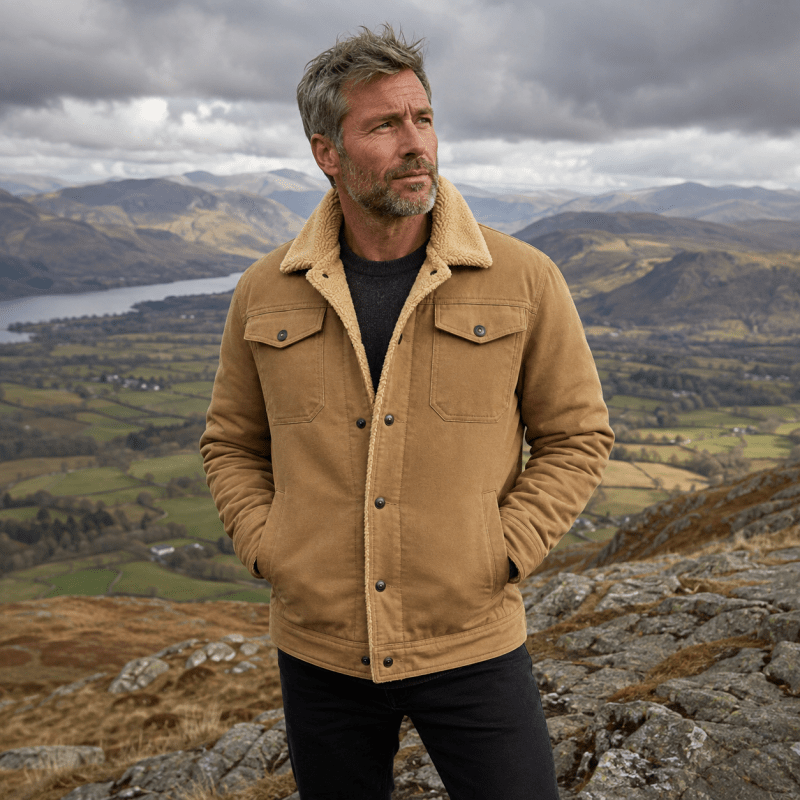 Men's Classic Jacket with Sherpa Lining and Pockets | L&S - 10 - London-stylehouse.com