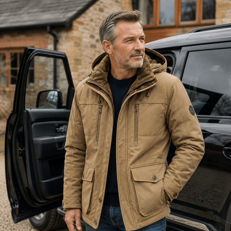 Men's Hooded Jacket with Functional Pockets and Relaxed Fit | L&S - 4 - London-stylehouse.com