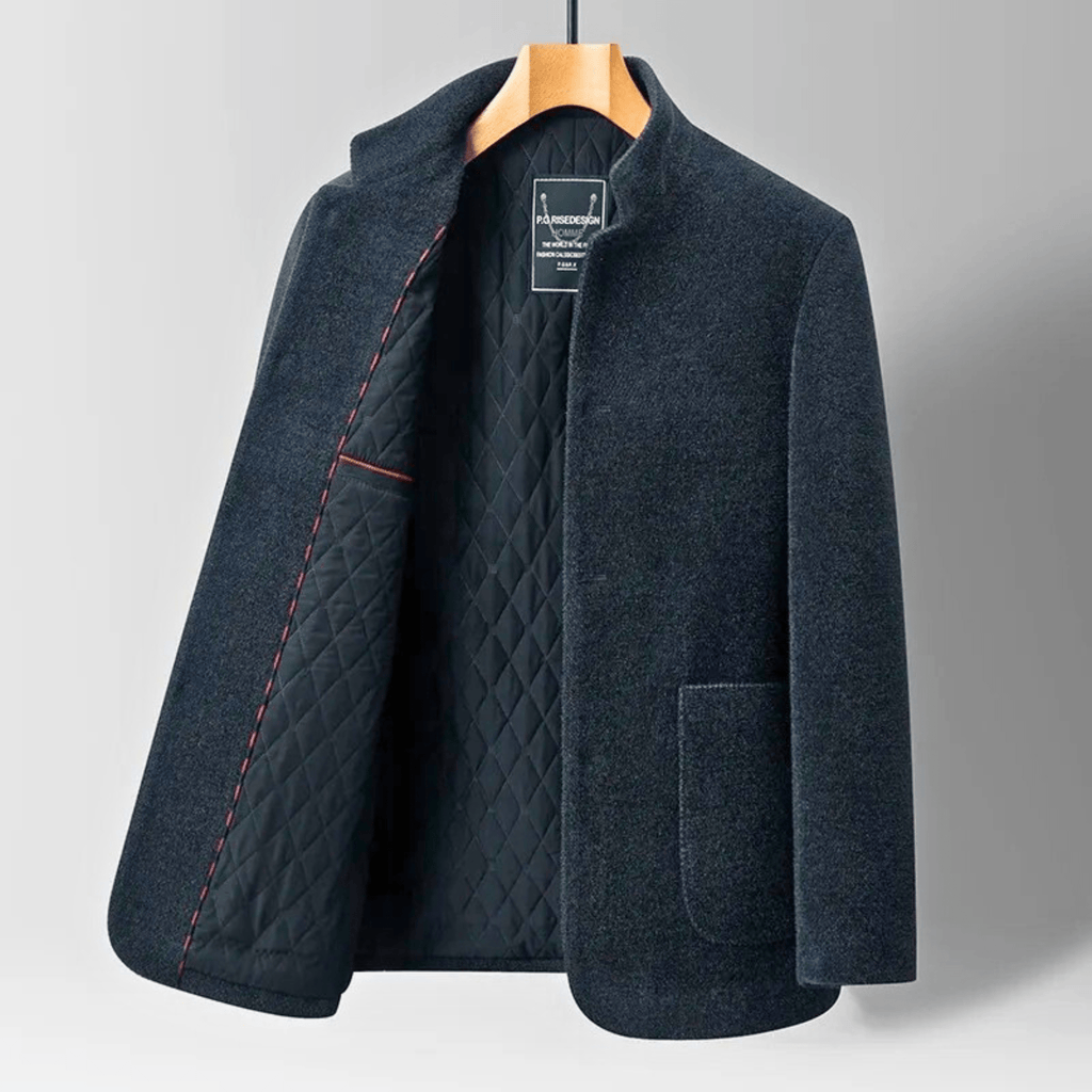 Men's Tailored Jacket with Stand Collar and Quilted Lining | L&S - 1 - London-stylehouse.com
