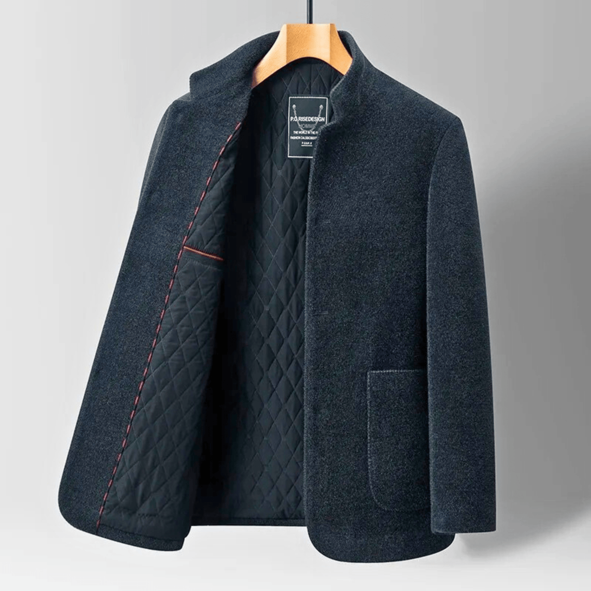Men's Tailored Jacket with Stand Collar and Quilted Lining | L&S - 1 - London-stylehouse.com