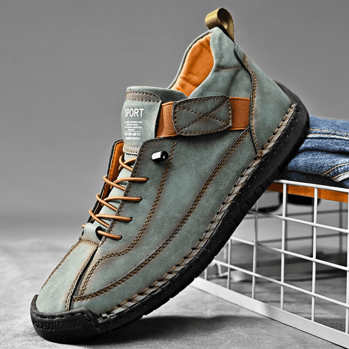 Sport Shoes Men's Casual Lace-Up Design with Velcro | L&S - 1 - London-stylehouse.com