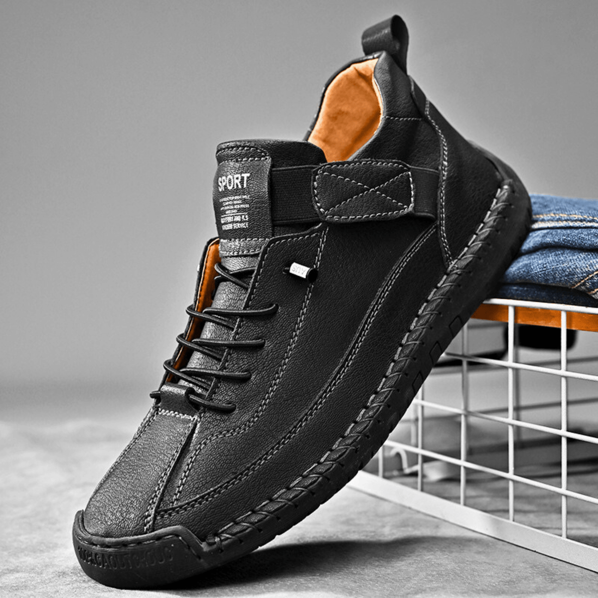 Sport Shoes Men's Casual Lace-Up Design with Velcro | L&S - 3 - London-stylehouse.com