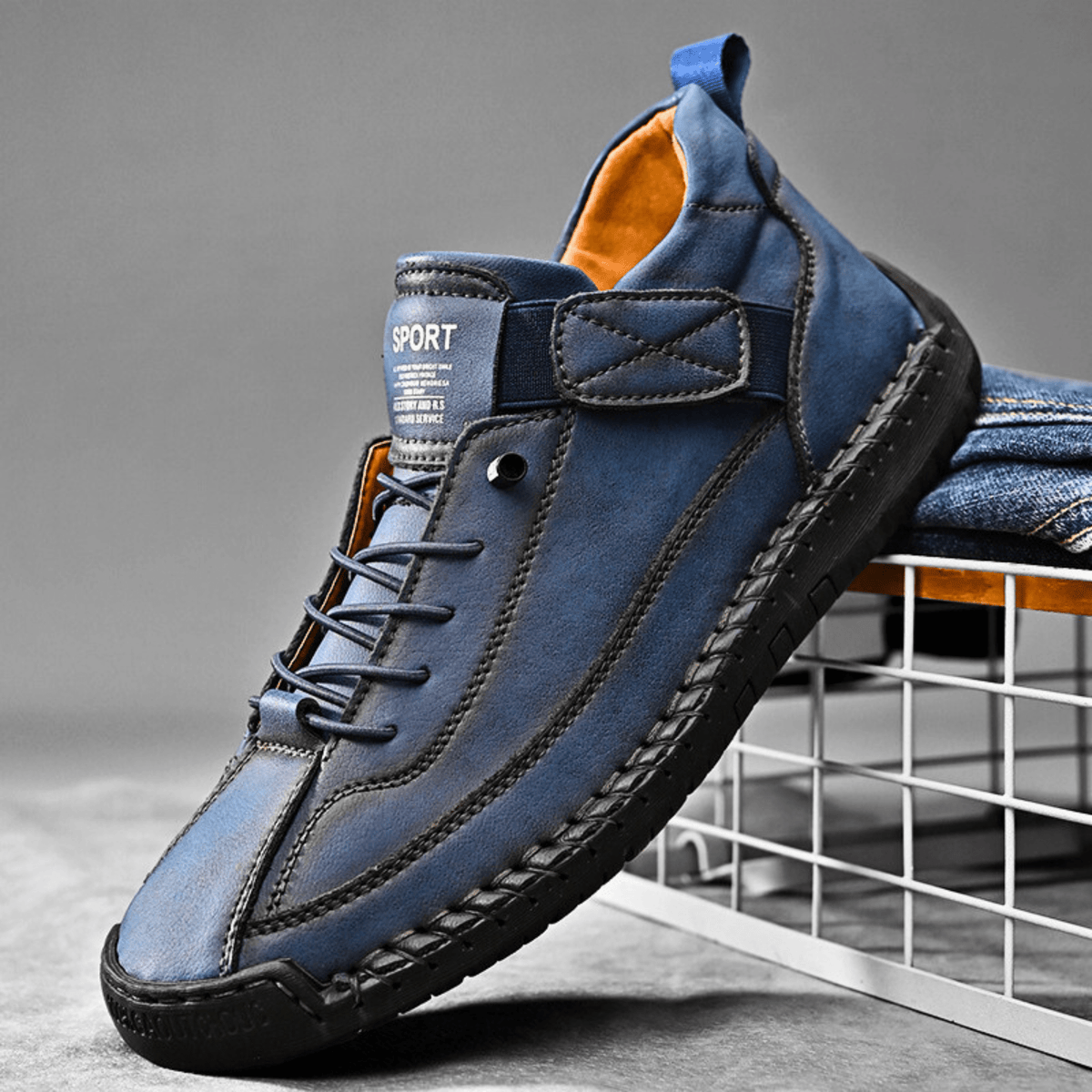 Sport Shoes Men's Casual Lace-Up Design with Velcro | L&S - 4 - London-stylehouse.com