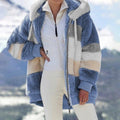 Women's Oversized Faux Fur Jacket with Hood and Striped Design | L&S - 1 - London-stylehouse.com