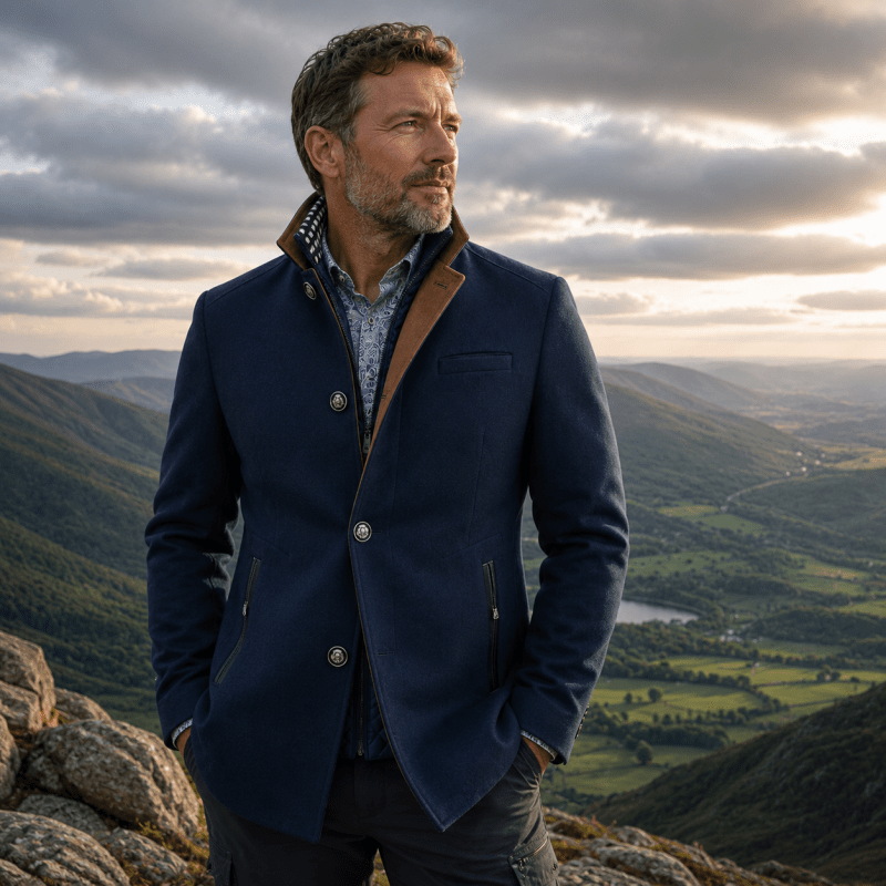 Men's Contemporary Coat with Removable Collar | L&S - 1 - London-stylehouse.com