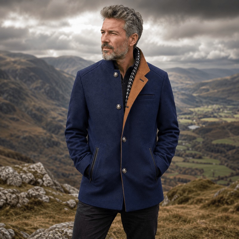 Men's Contemporary Coat with Removable Collar | L&S - 5 - London-stylehouse.com