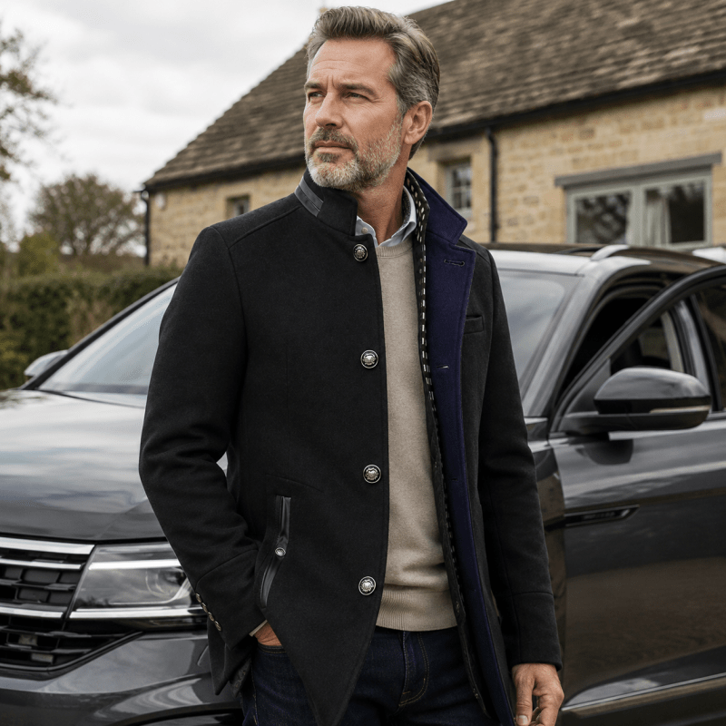 Men's Contemporary Coat with Removable Collar | L&S - 9 - London-stylehouse.com
