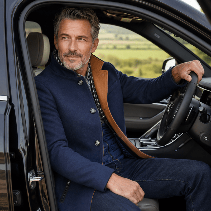 Men's Contemporary Coat with Removable Collar | L&S - 10 - London-stylehouse.com