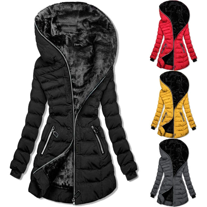 Coat Women's Hooded Mid-Length Design with Zip Pockets | L&S - 1 - London-stylehouse.com