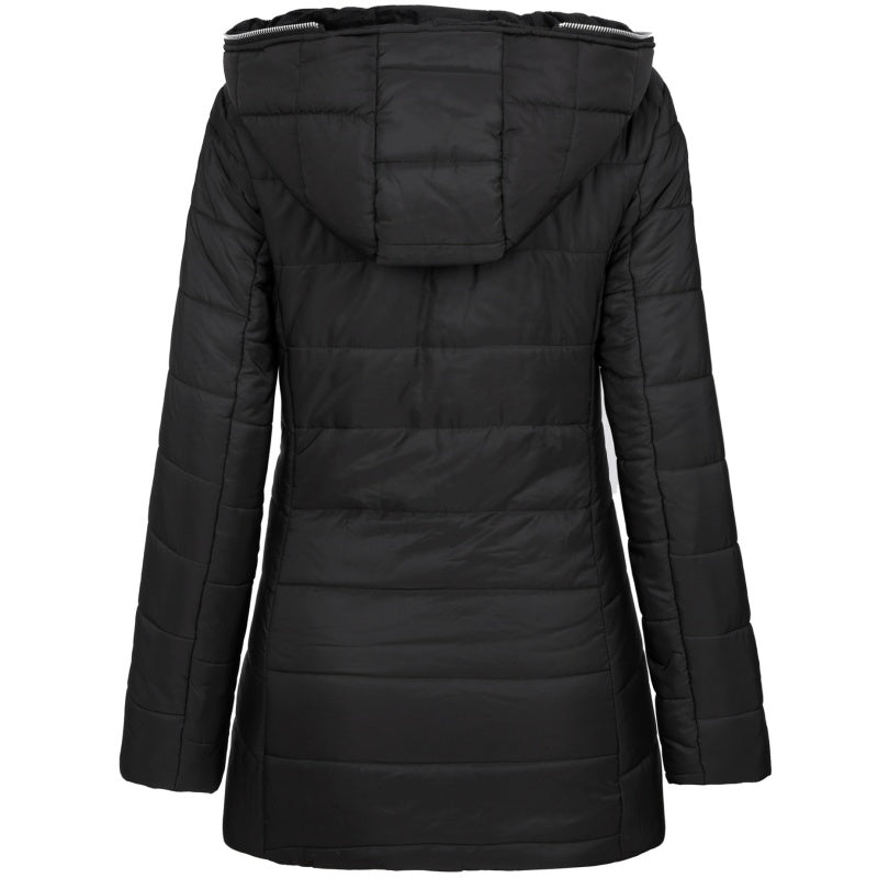 Coat Women's Hooded Mid-Length Design with Zip Pockets | L&S - 2 - London-stylehouse.com