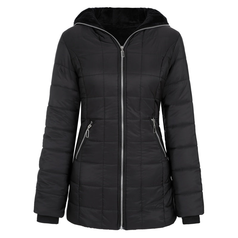 Coat Women's Hooded Mid-Length Design with Zip Pockets | L&S - 3 - London-stylehouse.com