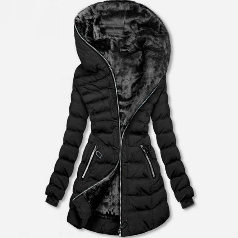 Coat Women's Hooded Mid-Length Design with Zip Pockets | L&S - 11 - London-stylehouse.com