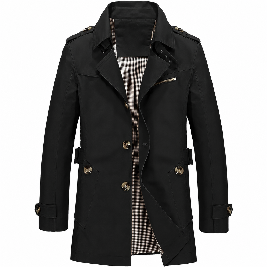 Men's Trench Coat with Double Breasted Design and Belted Waist | L&S - 1 - London-stylehouse.com