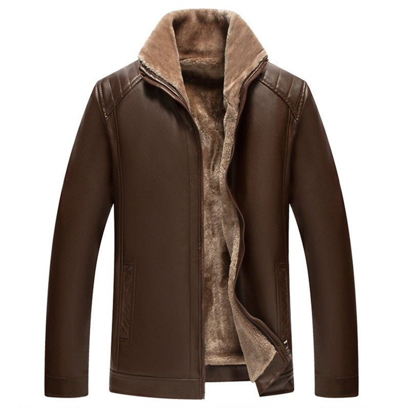 Men's Faux Leather Jacket with Stand Collar & Lined Interior | L&S - 2 - London-stylehouse.com