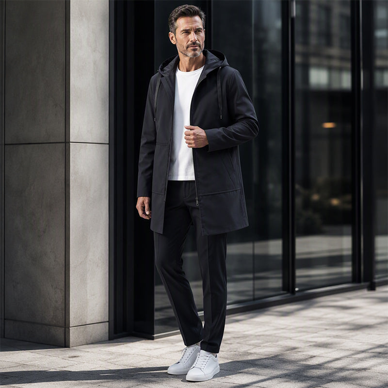 Men's Hooded Mid-Length Jacket with Functional Pockets | L&S - 1 - London-stylehouse.com