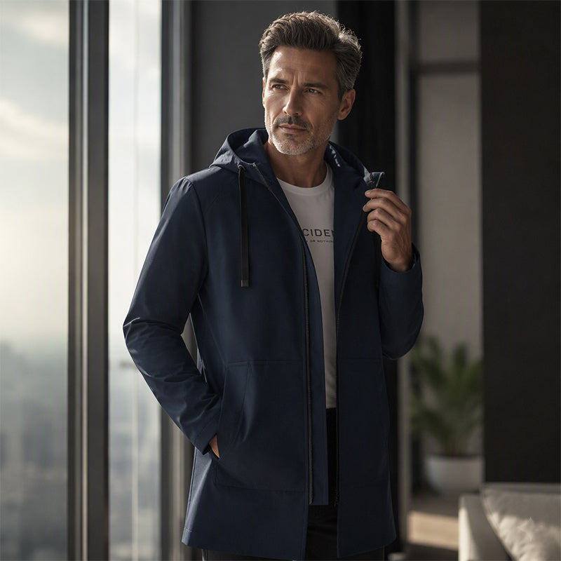 Men's Hooded Mid-Length Jacket with Functional Pockets | L&S - 2 - London-stylehouse.com
