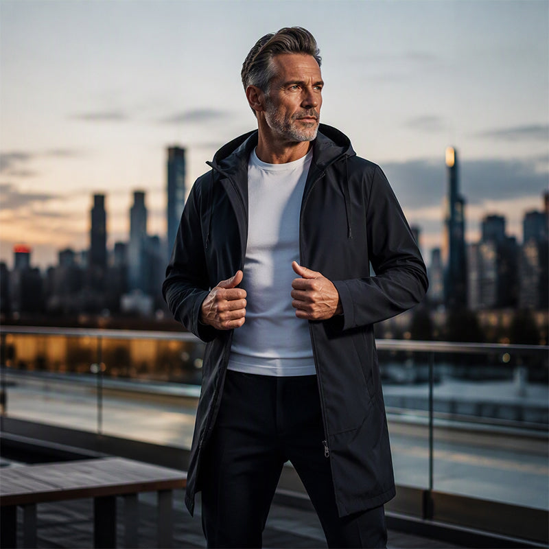 Men's Hooded Mid-Length Jacket with Functional Pockets | L&S - 3 - London-stylehouse.com