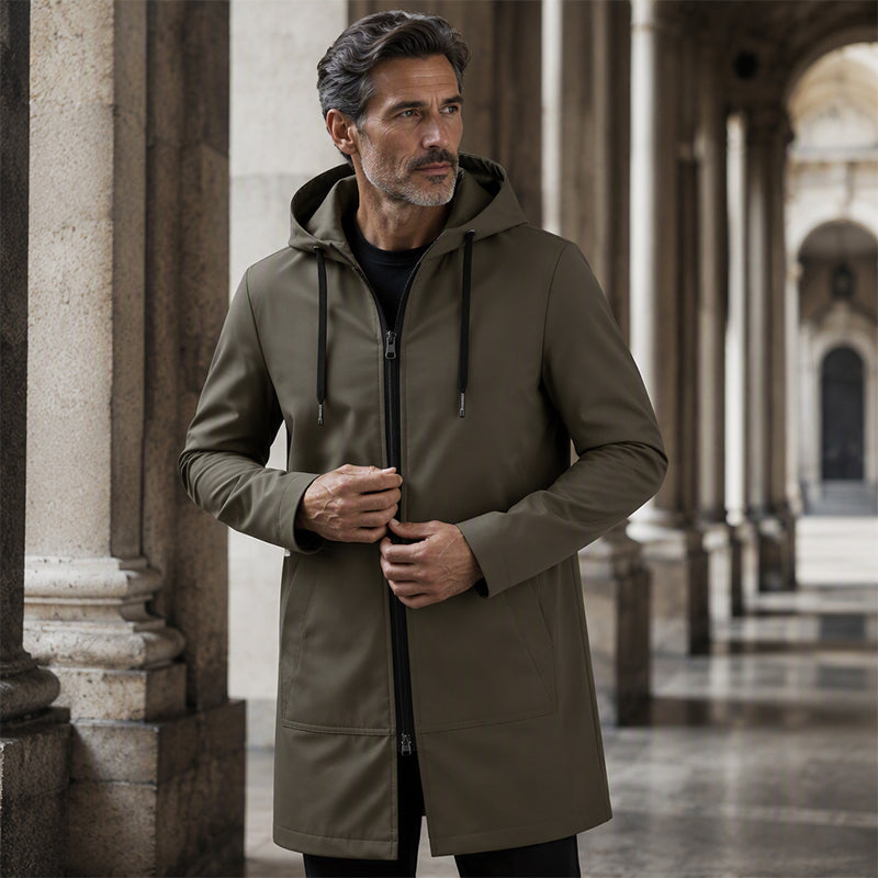 Men's Hooded Mid-Length Jacket with Functional Pockets | L&S - 4 - London-stylehouse.com