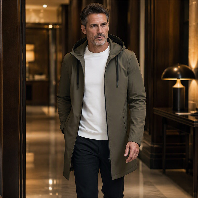 Men's Hooded Mid-Length Jacket with Functional Pockets | L&S - 7 - London-stylehouse.com
