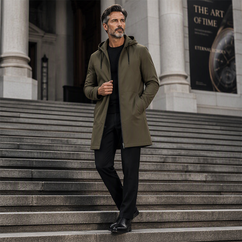 Men's Hooded Mid-Length Jacket with Functional Pockets | L&S - 8 - London-stylehouse.com