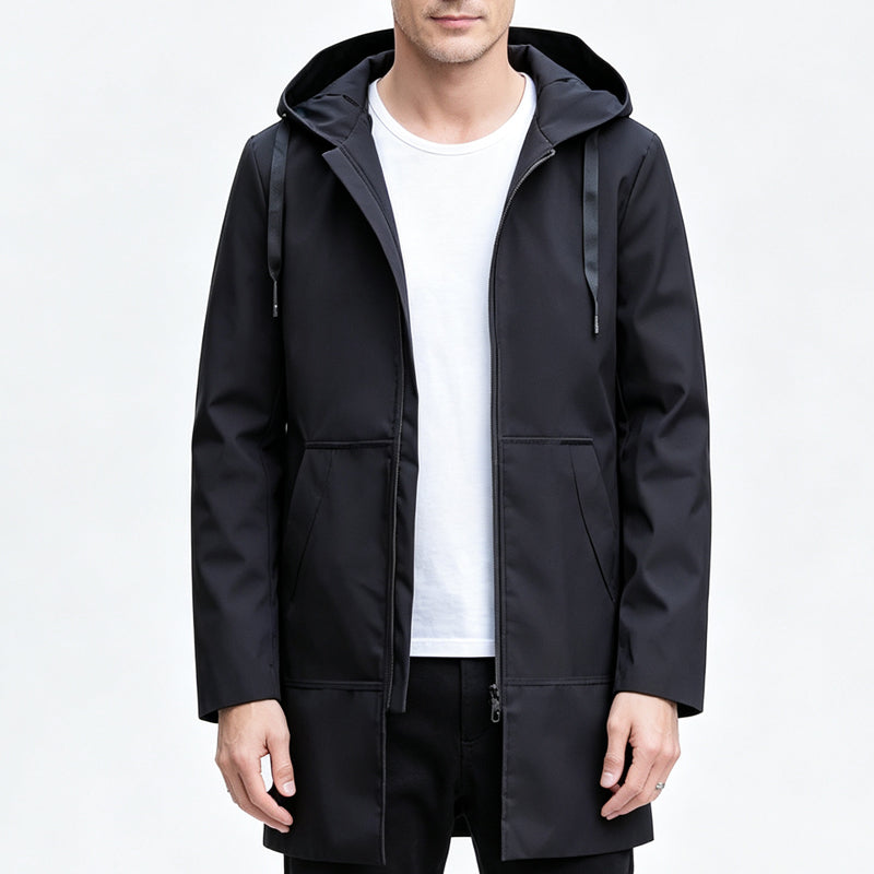 Men's Hooded Mid-Length Jacket with Functional Pockets | L&S - 10 - London-stylehouse.com