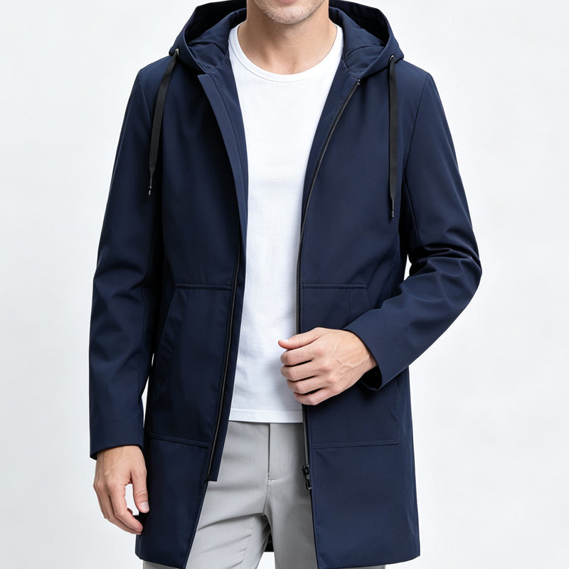 Men's Hooded Mid-Length Jacket with Functional Pockets | L&S - 11 - London-stylehouse.com