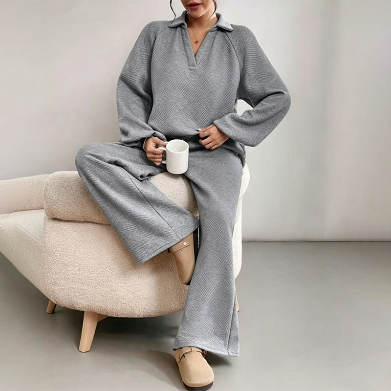 Women's Casual Two-Piece Set with Wide Leg Trousers | L&S - 1 - London-stylehouse.com