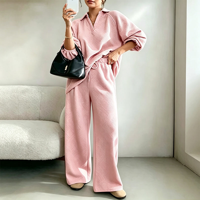 Women's Casual Two-Piece Set with Wide Leg Trousers | L&S - 2 - London-stylehouse.com