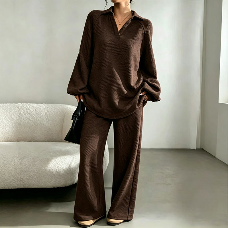 Women's Casual Two-Piece Set with Wide Leg Trousers | L&S - 4 - London-stylehouse.com