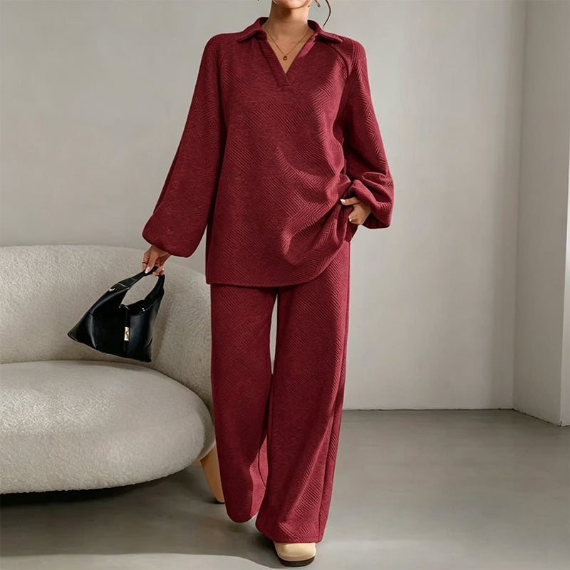 Women's Casual Two-Piece Set with Wide Leg Trousers | L&S - 7 - London-stylehouse.com