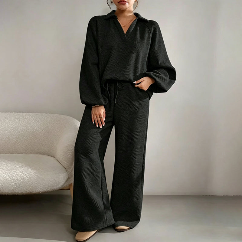 Women's Casual Two-Piece Set with Wide Leg Trousers | L&S - 8 - London-stylehouse.com