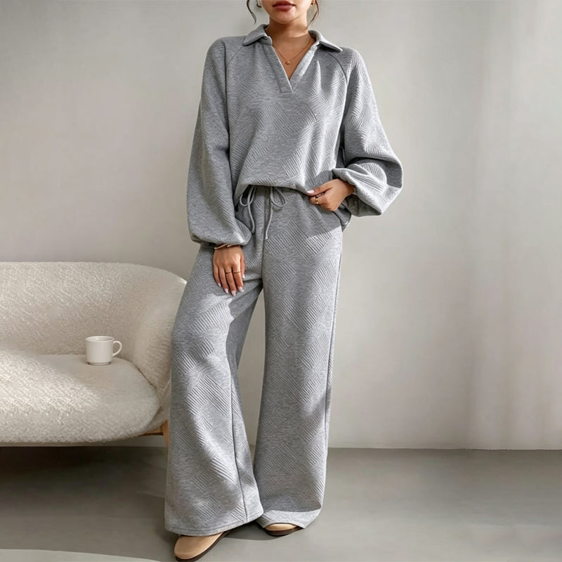 Women's Casual Two-Piece Set with Wide Leg Trousers | L&S - 10 - London-stylehouse.com