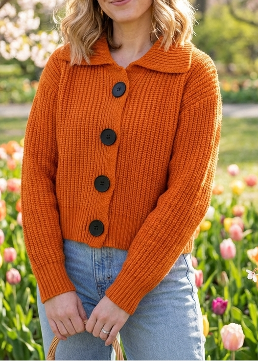 Women's Cropped Cardigan with Peter Pan Collar and Button Detail | L&S - 2 - London-stylehouse.com