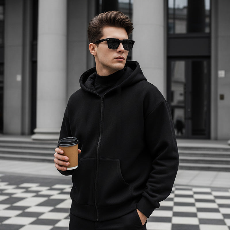 Men's Zip-Up Hoodie with Spacious Pocket and Hood | L&S - 2 - London-stylehouse.com