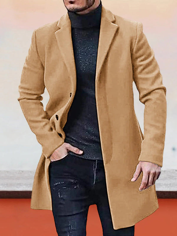 Men's Tailored Overcoat with Notched Lapels | L&S - 1 - London-stylehouse.com