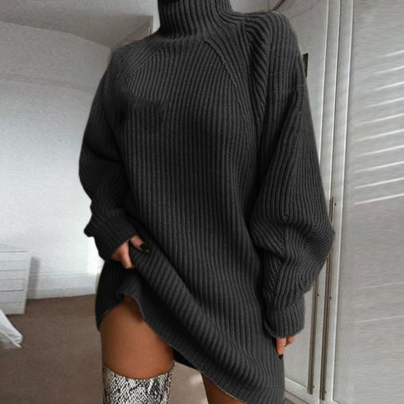 Dress Women's High Neck Sweater Dress with Balloon Sleeves | L&S - 11 - London-stylehouse.com