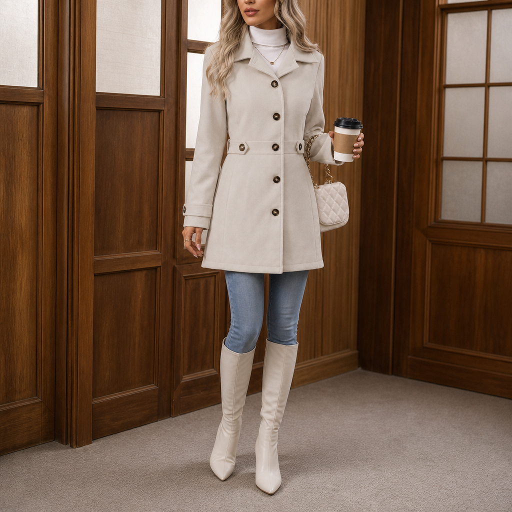 Women's Tailored Coat with Belt and Button Detail | L&S - 5 - London-stylehouse.com