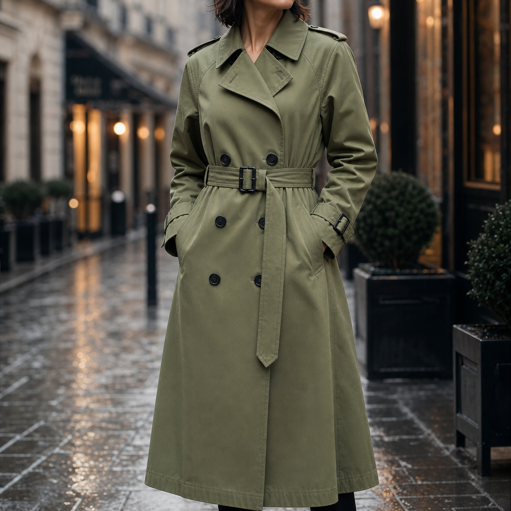 Trench Coat Women's Double-Breasted with Belted Waist | L&S - 1 - London-stylehouse.com