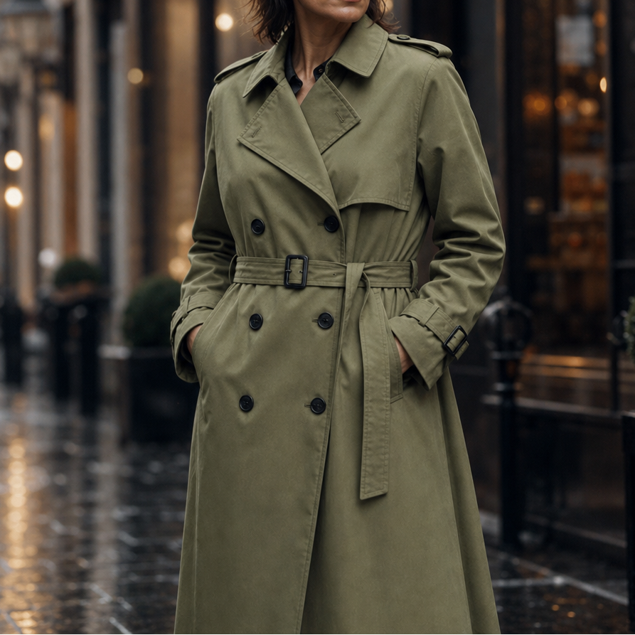 Trench Coat Women's Double-Breasted with Belted Waist | L&S - 2 - London-stylehouse.com