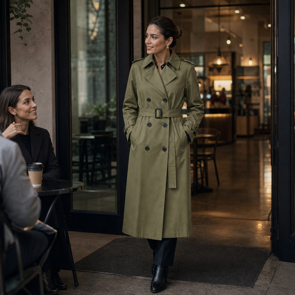 Trench Coat Women's Double-Breasted with Belted Waist | L&S - 4 - London-stylehouse.com