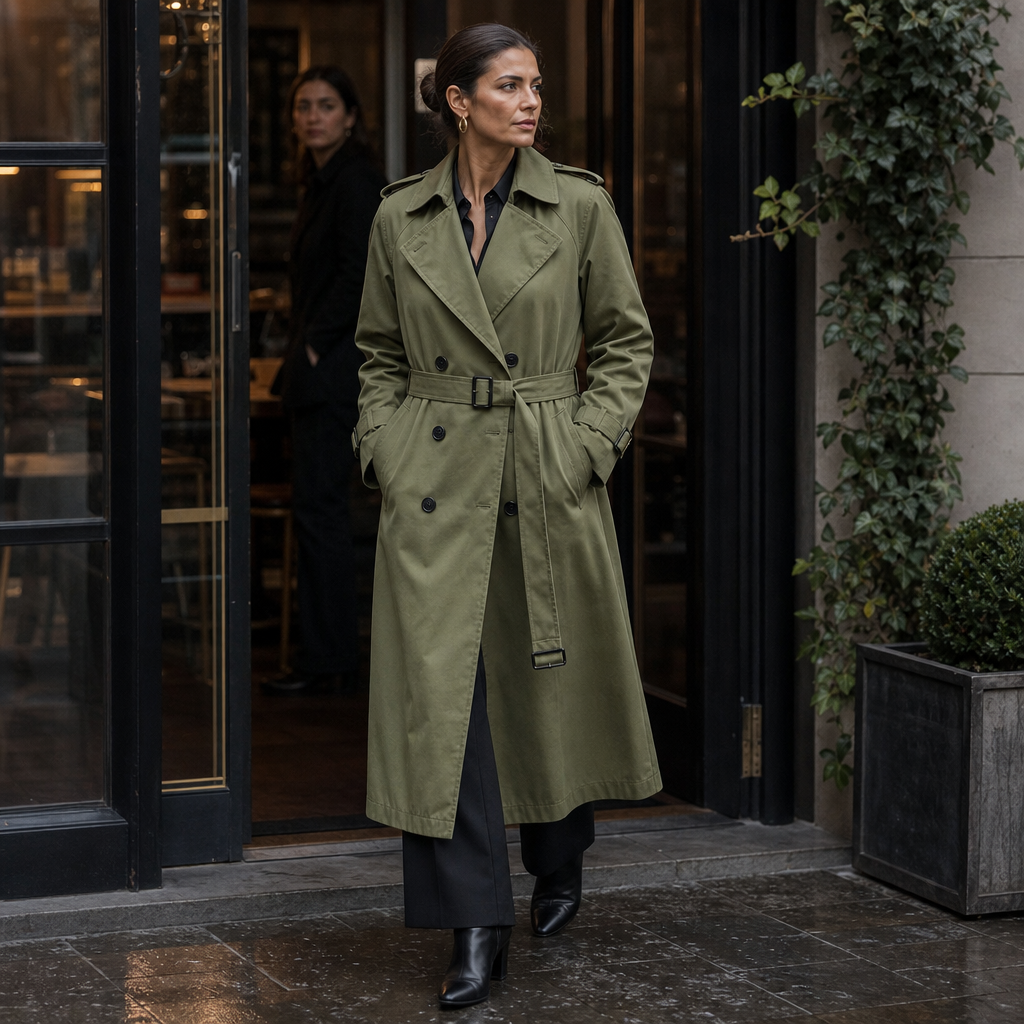Trench Coat Women's Double-Breasted with Belted Waist | L&S - 5 - London-stylehouse.com