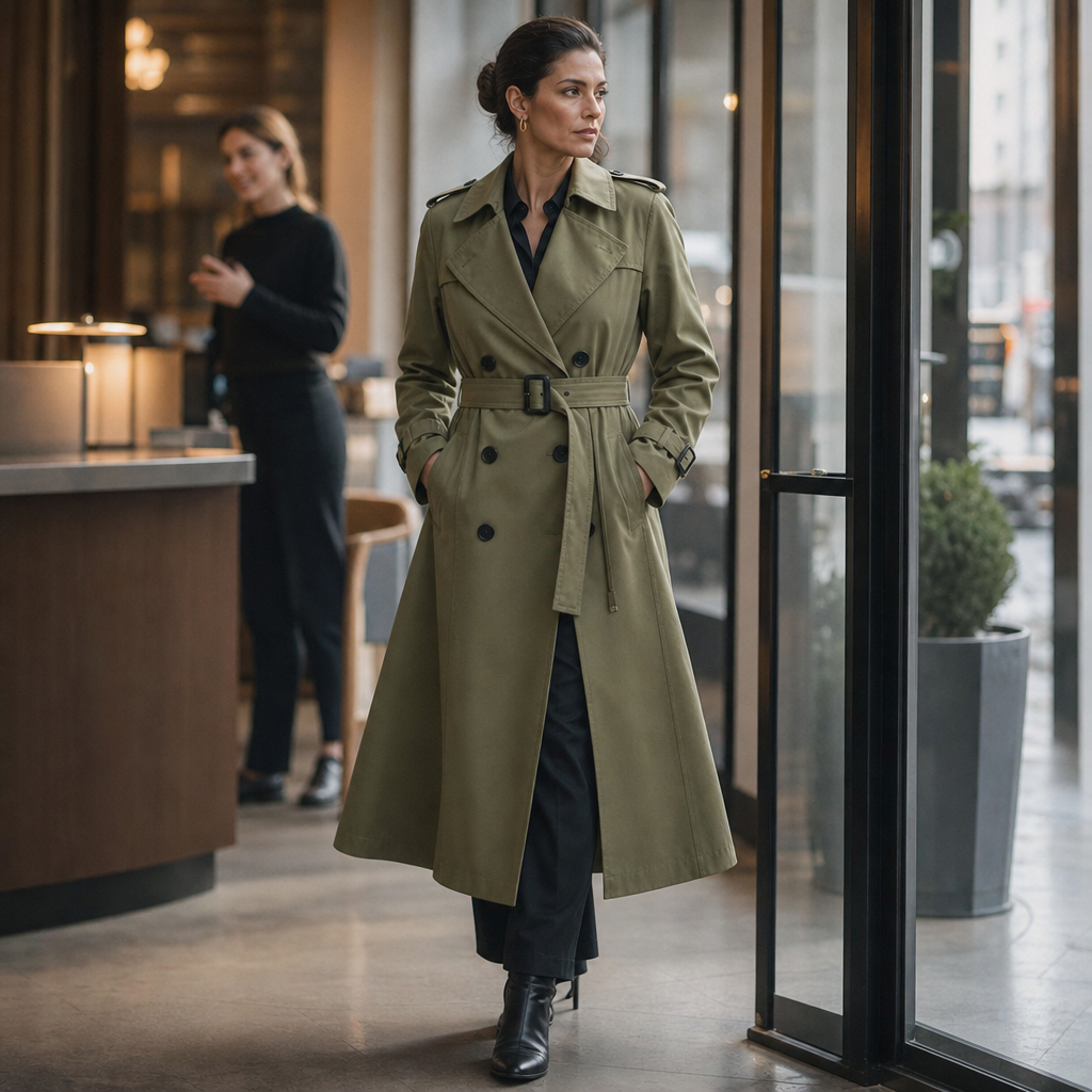 Trench Coat Women's Double-Breasted with Belted Waist | L&S - 7 - London-stylehouse.com