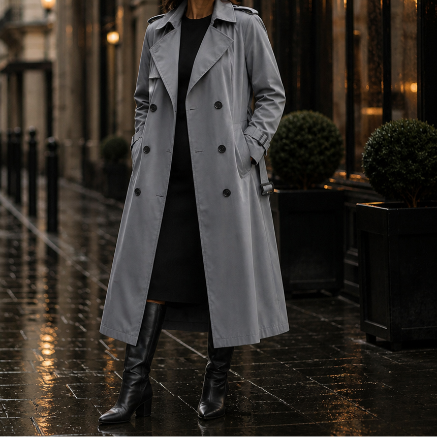 Trench Coat Women's Double-Breasted with Belted Waist | L&S - 14 - London-stylehouse.com
