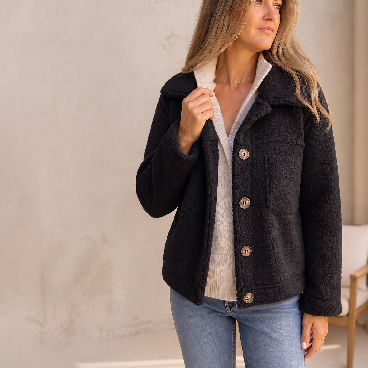 Jacket Women's Casual Fit with Button Closure and Pockets | L&S - 6 - London-stylehouse.com