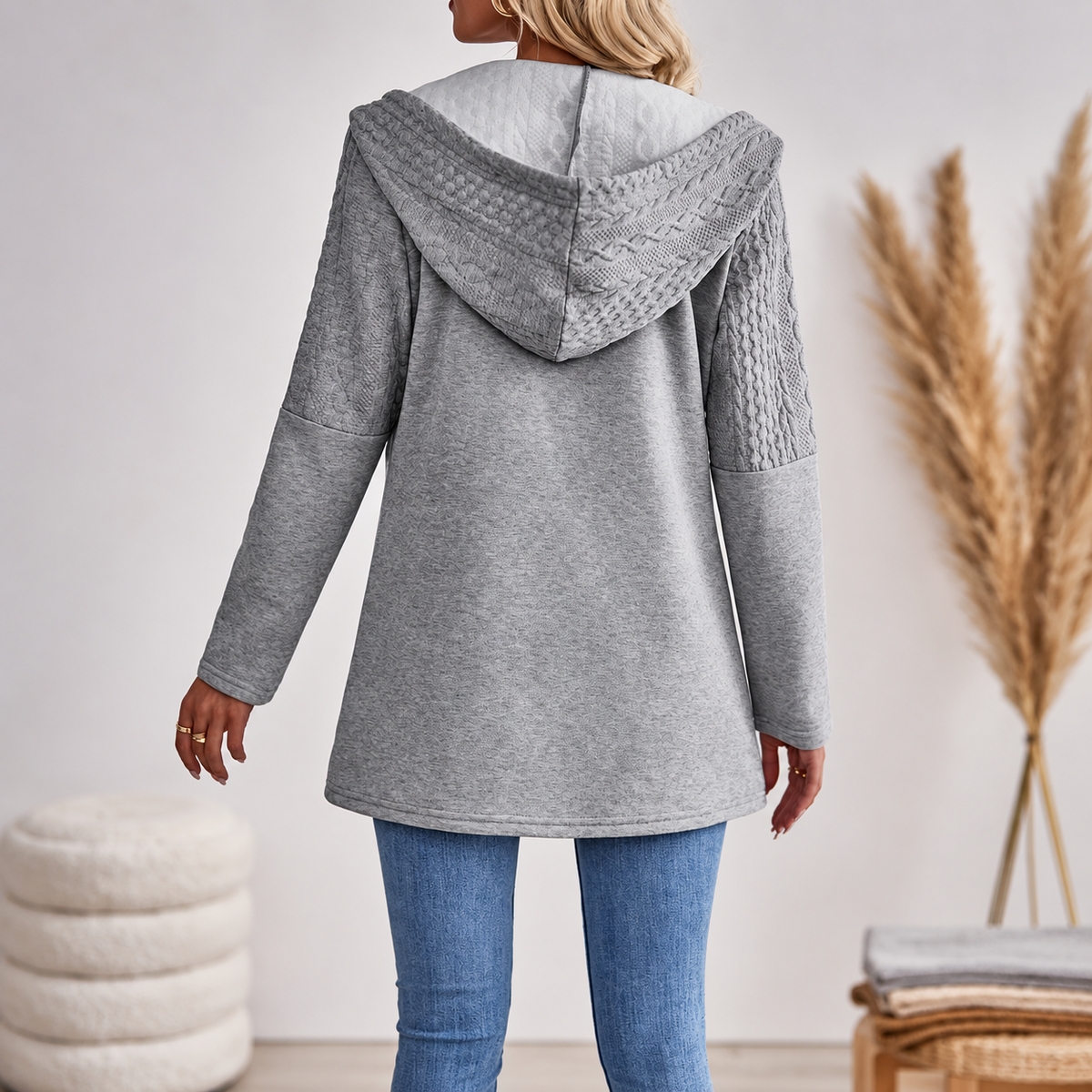 Hoodie for Women's Longer Cut with Structured Detail | L&S - 2 - London-stylehouse.com