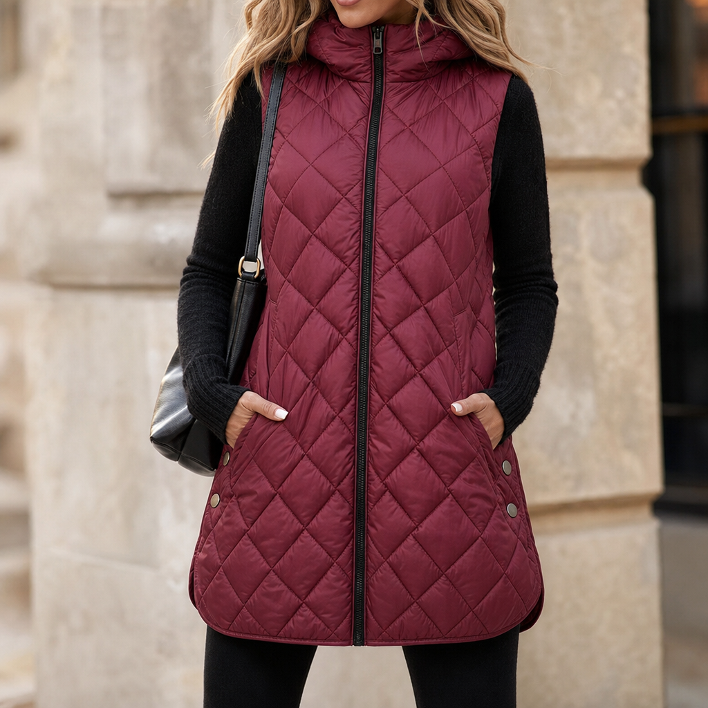 Women's Quilted Gilet with Hood and Pockets | L&S - 1 - London-stylehouse.com