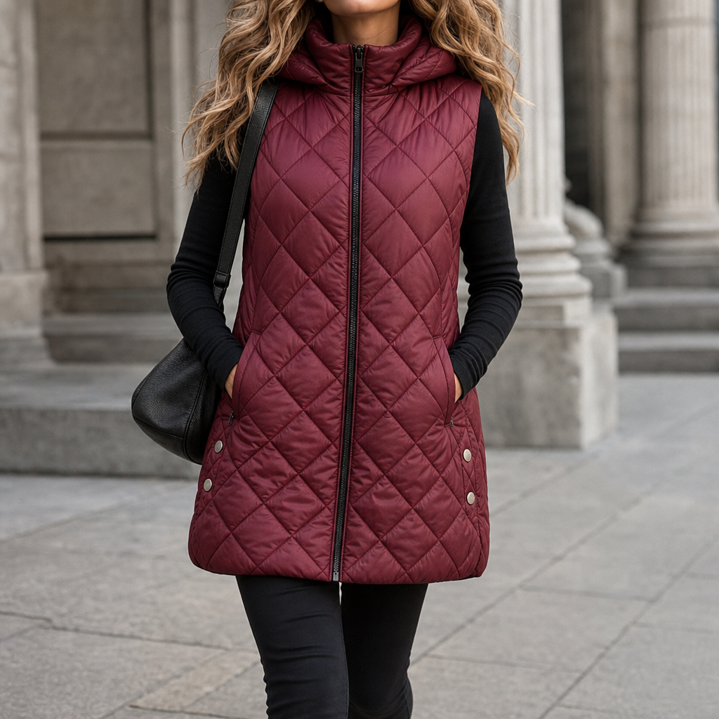 Women's Quilted Gilet with Hood and Pockets | L&S - 2 - London-stylehouse.com