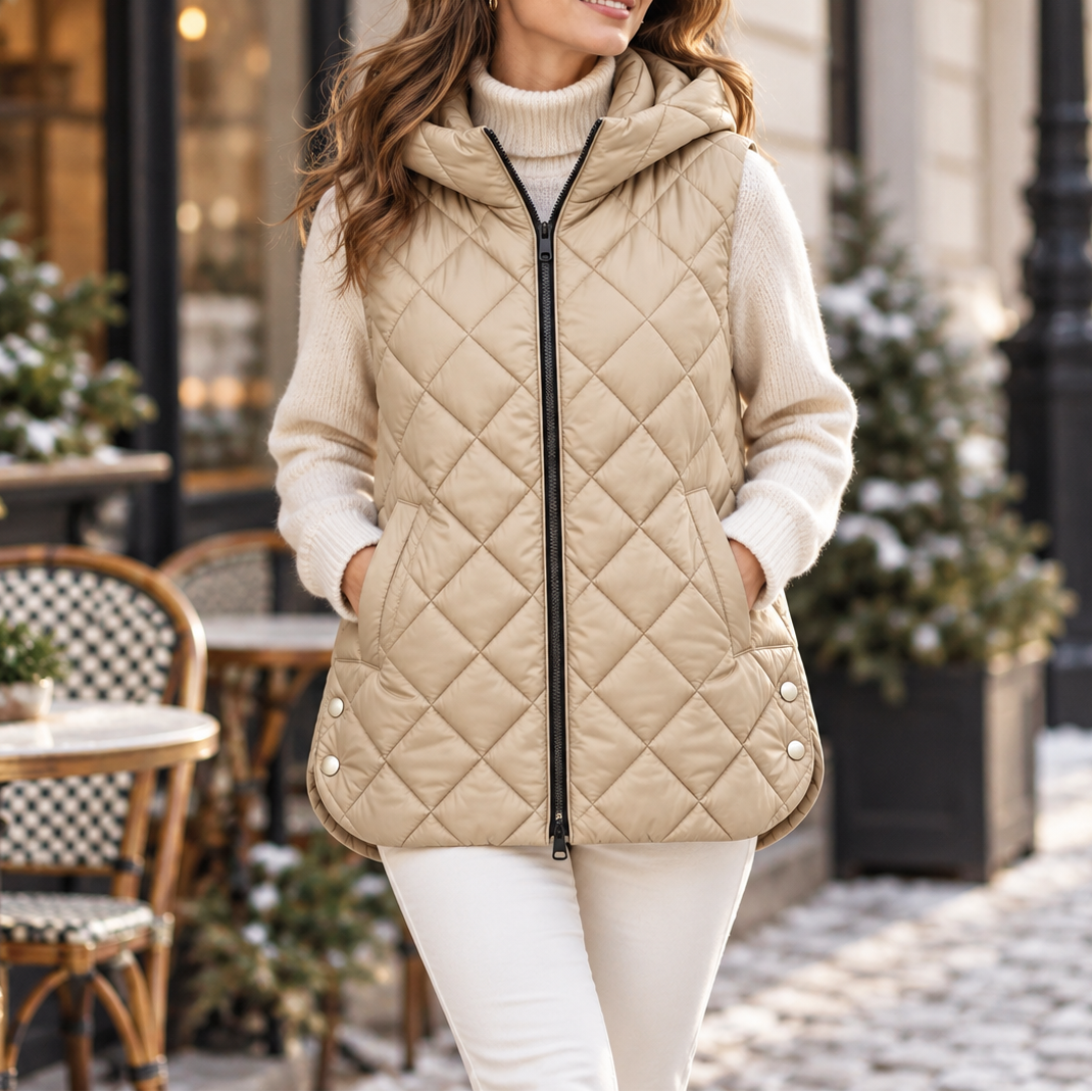 Women's Quilted Gilet with Hood and Pockets | L&S - 11 - London-stylehouse.com