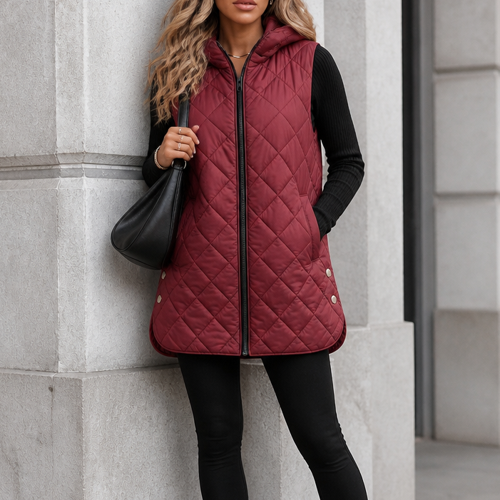 Women's Quilted Gilet with Hood and Pockets | L&S - 13 - London-stylehouse.com